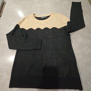 WANKO Women's  Acrylic/Wool Blend Colorblock Sweater - Black/Tan - Sz SML/MED